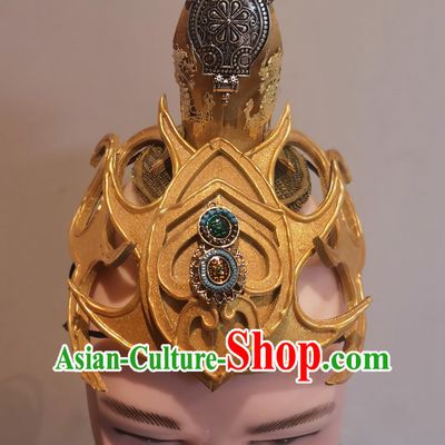 Handmade Dragon Prince Headdress Chinese Spring Festival Gala Opening Dance Golden Hair Crown Classical Dance Headpiece