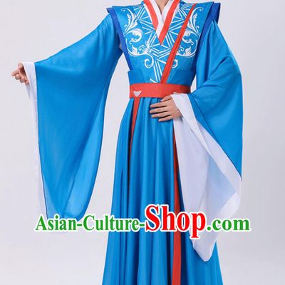 China Song Dynasty Young Childe Costume Traditional Blue Hanfu Robe Chinese Lantern Festival Classical Dance Clothing