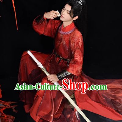 Ancient China Swordsman Clothing Tang Dynasty Young Hero Costume Chinese Traditional Red Hanfu Robe