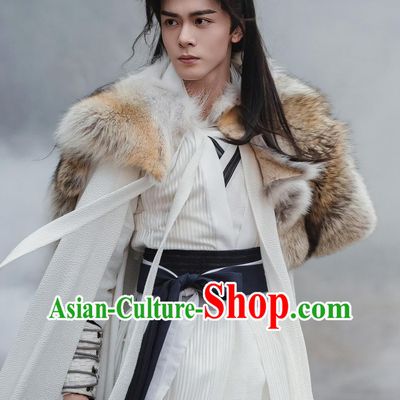Chinese Traditional Male Hanfu Ancient China Swordsman Clothing TV Series Snowy Night Timeless Love Hero Hua Zhan Bai Replica Costume