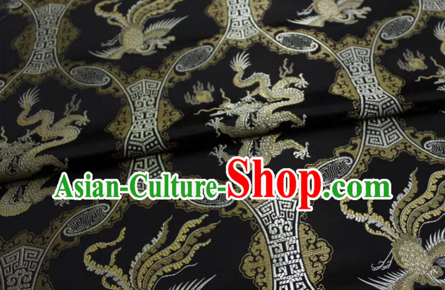 Black Brocade Chinese Traditional Dragon and Phoenix Pattern Fabric Chinese Qipao Material