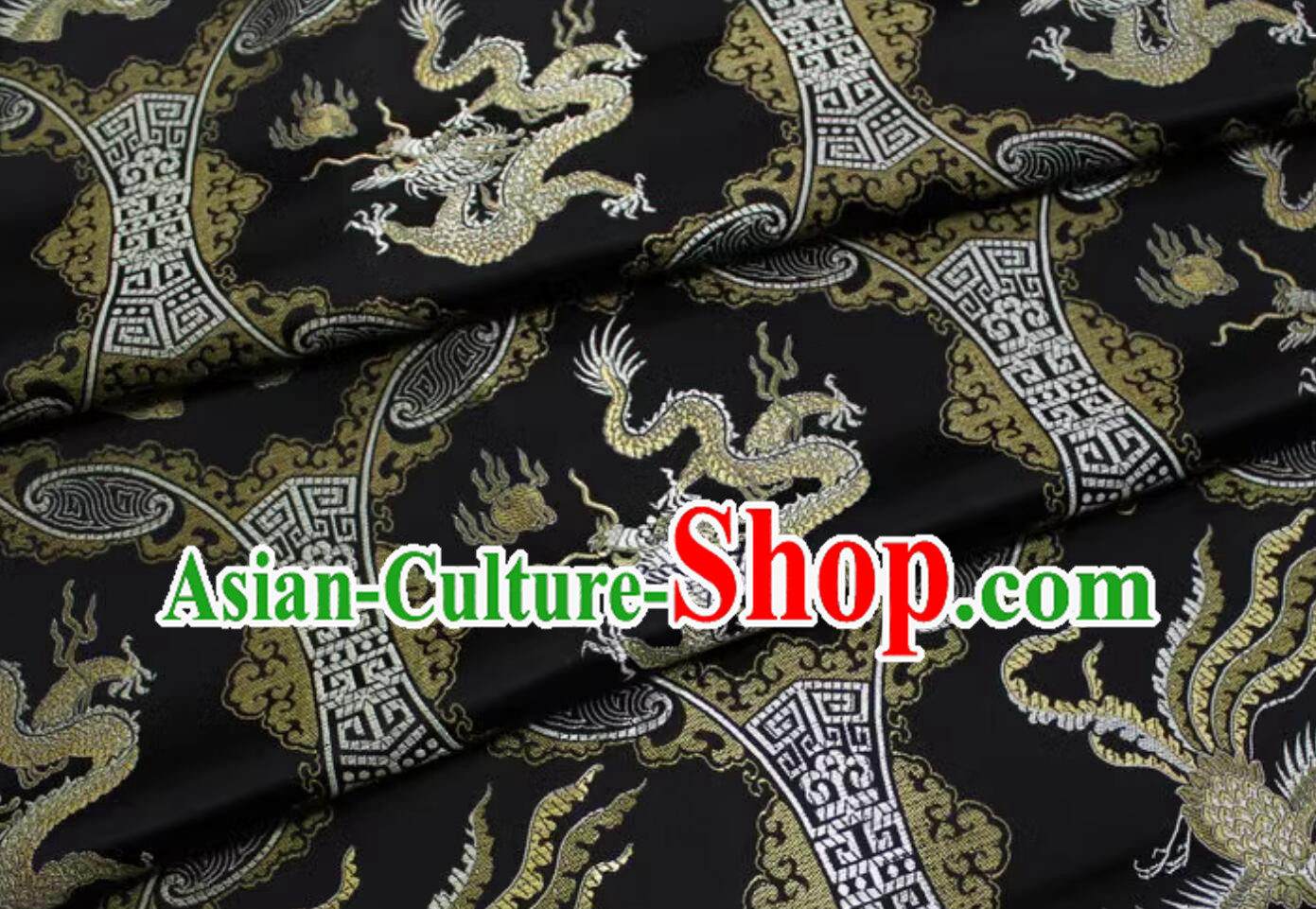 Black Brocade Chinese Traditional Dragon and Phoenix Pattern Fabric Chinese Qipao Material