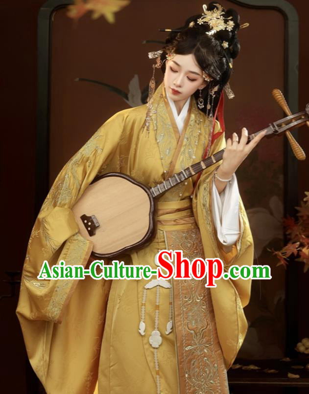 Traditional Chinese Clothing Hanfu Yellow Warring States Robe Ancient Princess Embroidery Costume Traditional Chinese Clothing Hanfu Yellow Warring States Robe Ancient Princess Embroidery Costume