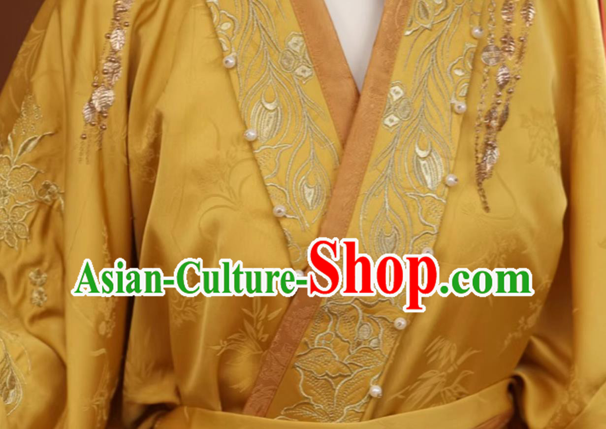 Traditional Chinese Clothing Hanfu Yellow Warring States Robe Ancient Princess Embroidery Costume Traditional Chinese Clothing Hanfu Yellow Warring States Robe Ancient Princess Embroidery Costume
