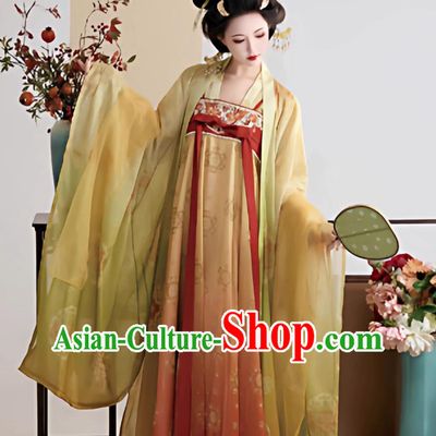 Traditional Chinese Clothing Ancient Tang Dynasty Hanfu Qixiong Dress Ruqun and Wide Sleeve Cape Set
