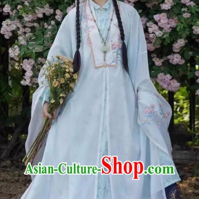 Traditional Chinese Costume Ming Dynasty Hanfu Embroidery Cape Long Gown and Horse Face Skirt Complete Set