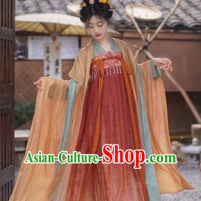 Traditional Chinese Costume Ancient Woman Qixiong Dress Tang Dynasty Hanfu Ruqun
