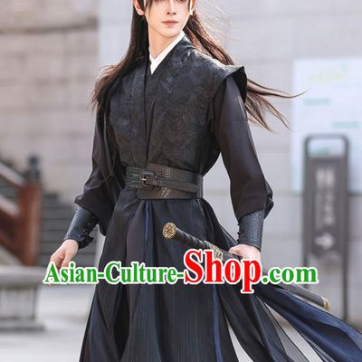 Hanfu Ancient Costume Cosplay Swordsman Black Outfit Chinese Wuxia Knight Clothing