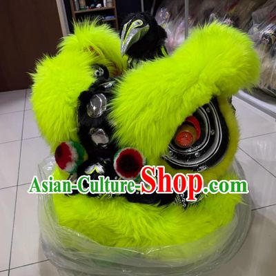 Chinese Green Wool Lion Dance Clothing Festival Dancing Lion Costume Handmade Lao Fu Zi Lion Head and Tail Complete Set