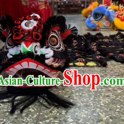 Traditional Black Toothbrush Hair Lion Head Chinese Guan Gong Lion Dance Clothing Festival Dancing Lion Tiger Spot Costume Complete Set