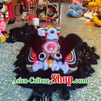 Chinese Festival Dancing Lion Clothing Traditional Black Fur Lion Dance Costume Handmade LED light Eyes Lion Head