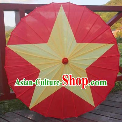 The Five Pointed Star National Flag Umbrella Chinese Opening Dance Silk Dance Umbrella Ceiling Decoration Waterproof Umbrella Prop