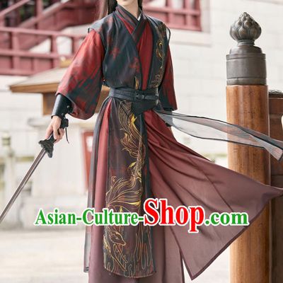 Hanfu Ancient Style Black Red Martial Arts Costume Chinese Film Television Swordsman Clothing