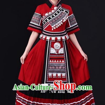 Chinese Minority Costume Miao Ethnic Women Traditional Clothing Guizhou Tujia Nationality Dress