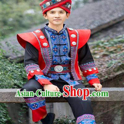 She Ethnic Men Dance Performance Costume Chinese Minority Embroidered Traditional Attire