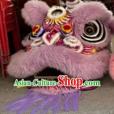 Handmade Chinese Lion Dance Clothing Festival Celebration Lion Equipment Purple Wool Fut San Lion Head Dancing Costume Complete Set
