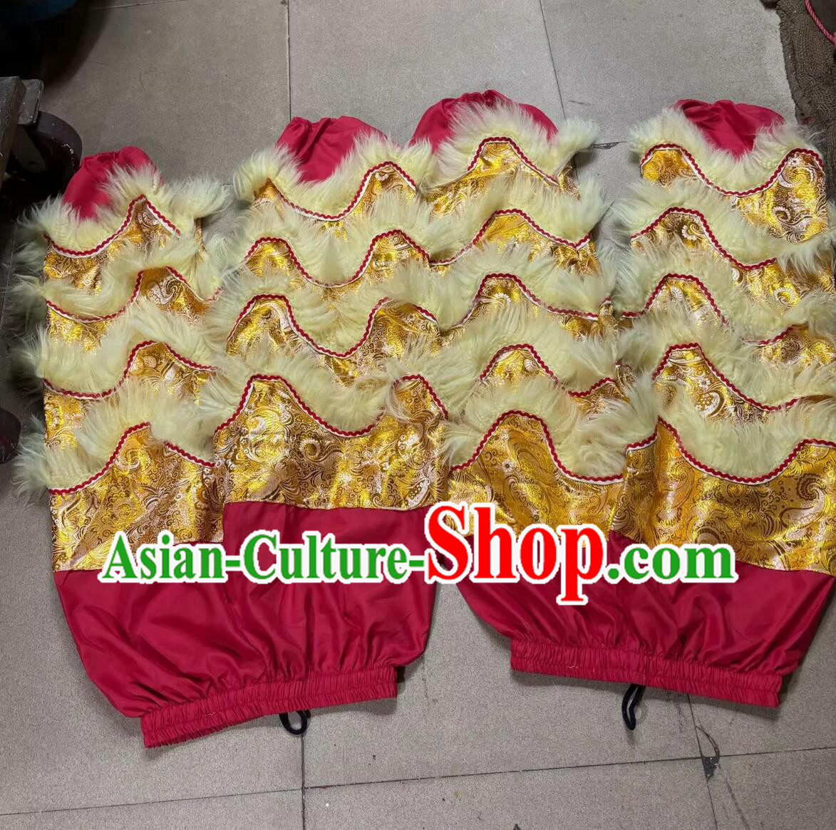 Golden Satin Traditional Wool Lion Costumes Chinese Lion Dance Tail and Pants Set Golden Satin Traditional Wool Lion Costumes Chinese Lion Dance Tail and Pants Set
