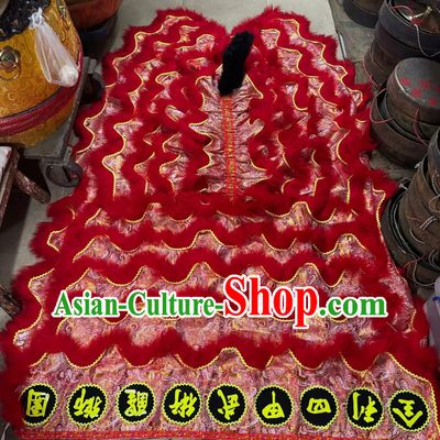 Red Wool Chinese Lion Dance Tail and Pants Traditional Satin Lion Dancing Costumes Set