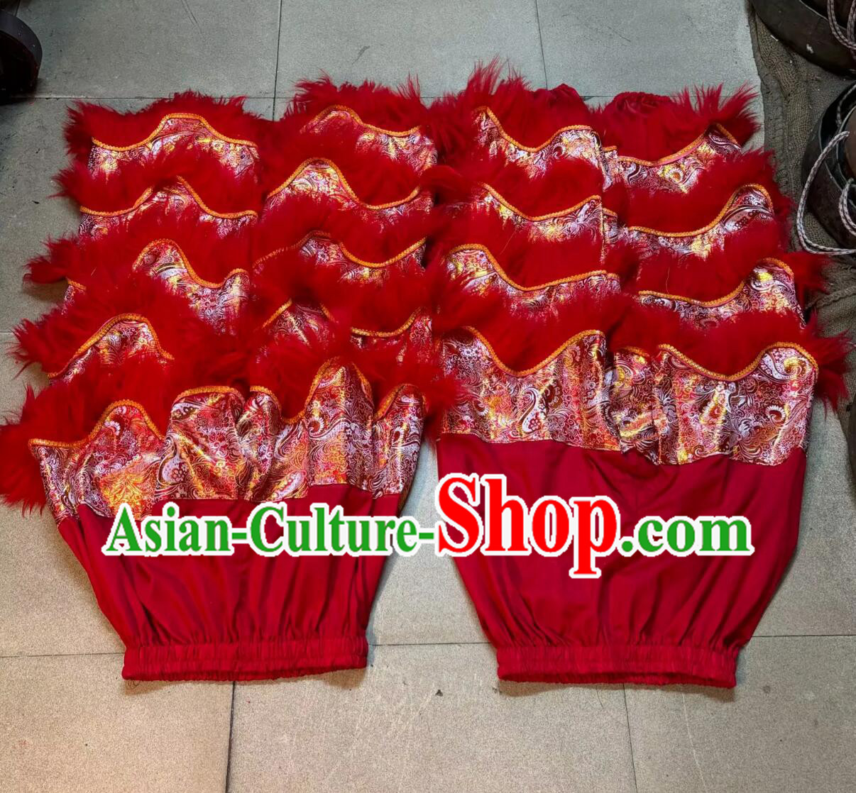 Red Wool Chinese Lion Dance Tail and Pants Satin Traditional Wool Lion Costumes Set Red Wool Chinese Lion Dance Tail and Pants Satin Traditional Wool Lion Costumes Set