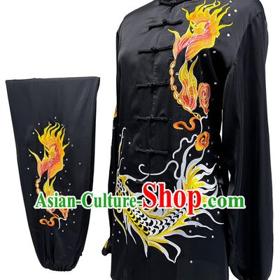 Wushu Competition Clothing Embroidery Dragon Martial Arts Suit Chinese Tai Chi Qigong Performance Deep Black Uniform