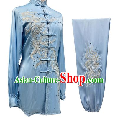 Silver Embroidery Starry Sky Tai Chi Suit Wushu Competition Blue Uniform Chinese Martial Arts Performance Clothing