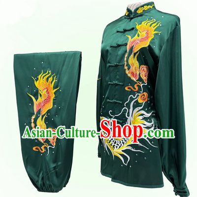 Top Wushu Competition Clothing Embroidery Dragon Martial Arts Green Suit Chinese Tai Chi Qigong Performance Uniform