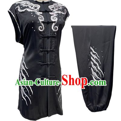 Embroidery Southern Fist Wushu Competition Costume Kung Fu Team Performance Black Uniform Chinese Martial Arts Nanquan Clothing