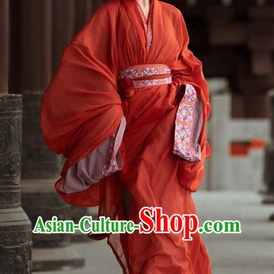 Chinese Hanfu Warring States Robes Ancient Princess Costumes Traditional Red Training Dress