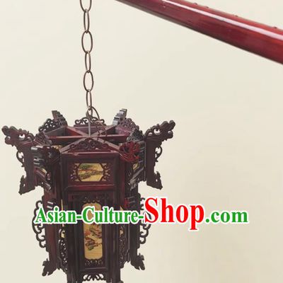Dancing Handle Hexagonal Wood Mini Palace Lantern Chinese Antique Style Handheld Lantern Traditional Small Wooden Pendant Light