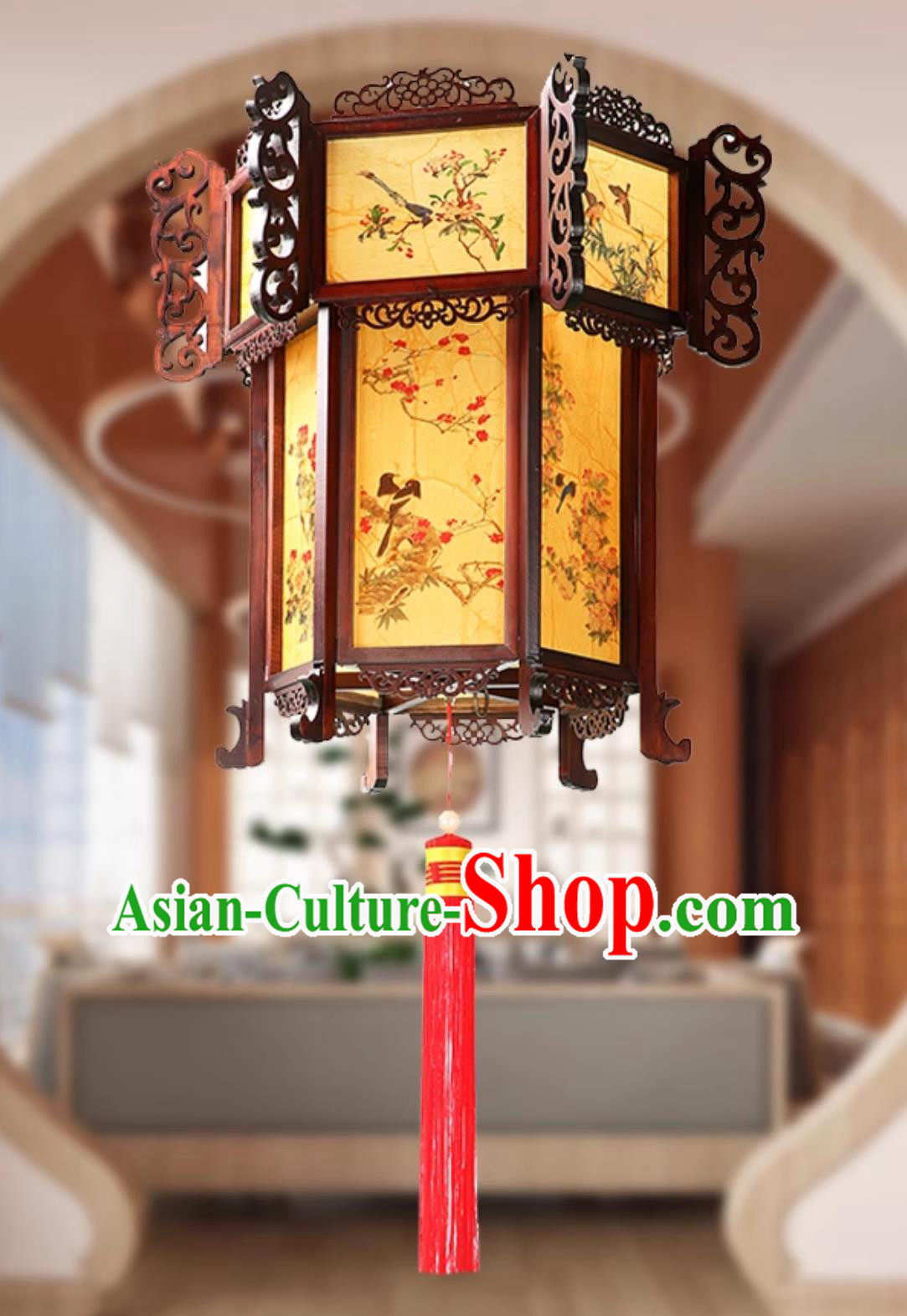 Hand Painted Bird Flower Pendant Light Carved Hexagonal Palace Lantern Chinese Antique Wood Palace Lantern Hand Painted Bird Flower Pendant Light Carved Hexagonal Palace Lantern Chinese Antique Wood Palace Lantern