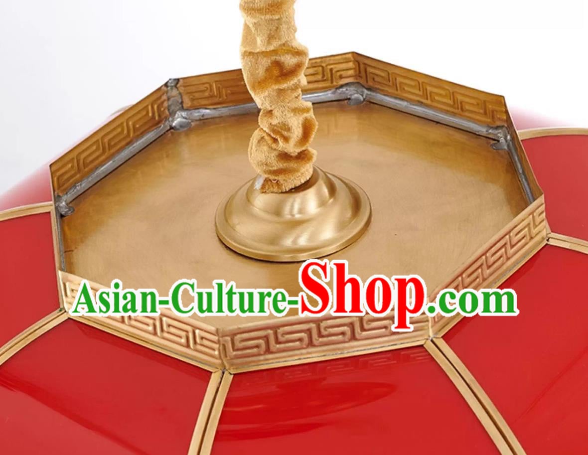 Chinese Brass Winter Melon Lantern Pendant Red Festive Spring Celebration Hanging Light