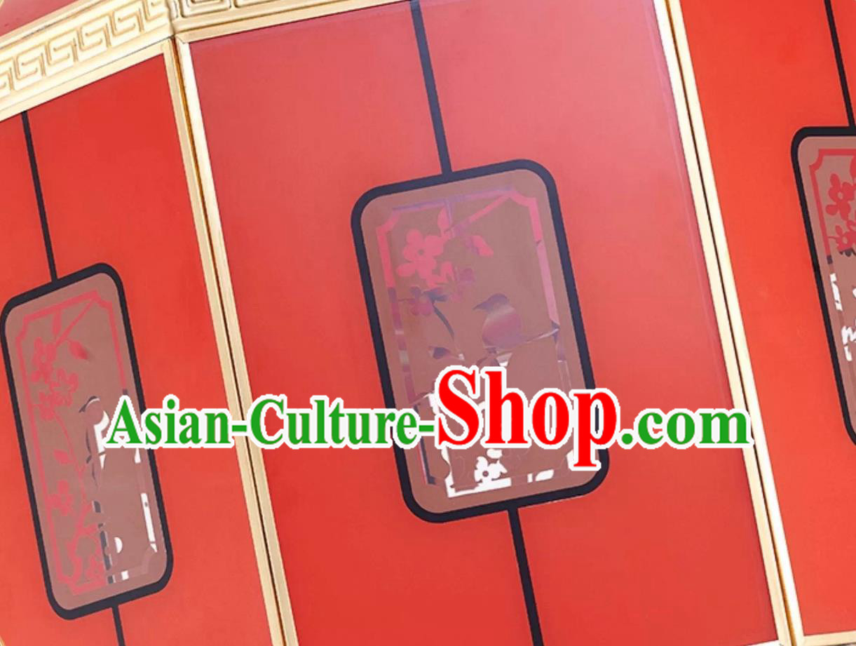 Chinese Brass Winter Melon Lantern Pendant Red Festive Spring Celebration Hanging Light