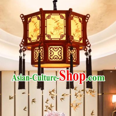 Chinese Antique Lantern Palace Reproduction Painting Bird Plum Lamp Restaurant Tea Room Hanging Light