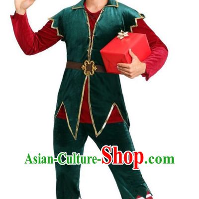 Christmas Theme Clothing Cosplay Party Costume Green Elf Suit