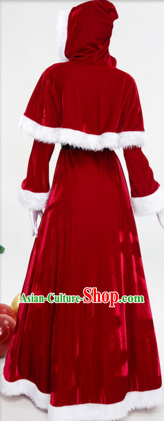 Christmas Day Theme Queen Clothing Cosplay Elf Costume Christmas Party Red Dress with Cape Christmas Day Theme Queen Clothing Cosplay Elf Costume Christmas Party Red Dress with Cape