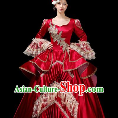 European Style Palace Performance Costume Stage Attire European Gown Group Fashion Show Party Christmas Red Dress