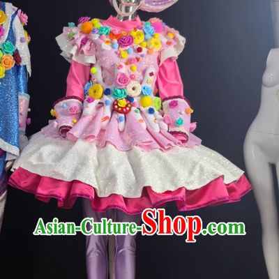 Pastel Color Clown Performance Costume Candy Dream Princess Dress