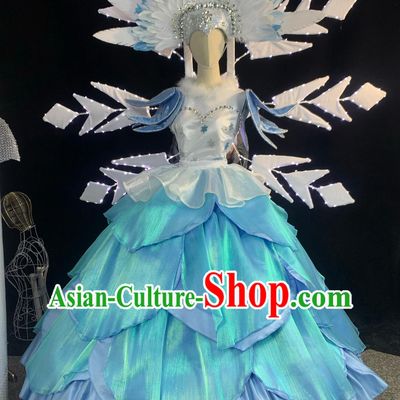 Snow Queen Performance Costume Snowflake Fairy Stage Attire Princess Blue Dress