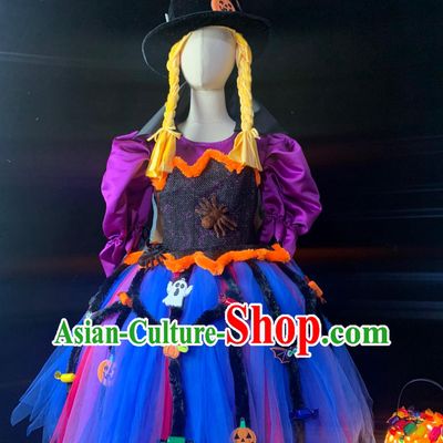Halloween Pumpkin Spider Little Witch Cos Clothing Pumpkin Head Witch Performance Costume Parade Outfit