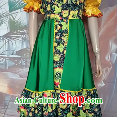 Western Restaurant Waitress Performance Dance Clothing Russian Traditional Costume Women Green Dress