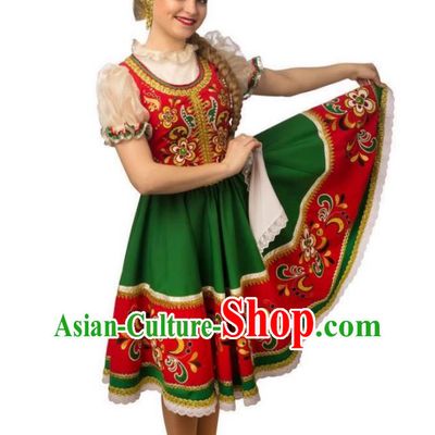 Printed Russian Traditional Dress Folk Dance Performance Dress Women Western Restaurant Waitress Costume