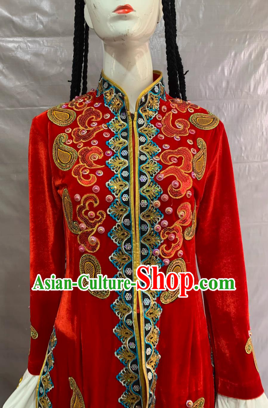 Uzbek Ethnic Costume Chinese Minority Performance Attire Red Long Dress Set Uzbek Ethnic Costume Chinese Minority Performance Attire Red Long Dress Set