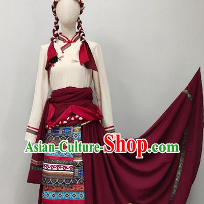 Tibetan Ethnic Women Clothing Chinese Zang Minority Costume Singing Folk Song To The Party Dance Stage Performance Outfit