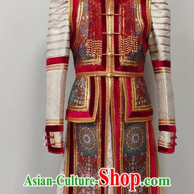 Mongolian Ethnic Women Wedding Costume Chinese Mongol Minority Fashion Show Attire