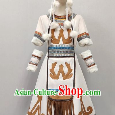 Evenki Ethnic Minority Clothing Chinese Stage Performance Costume Folk Dance Dress