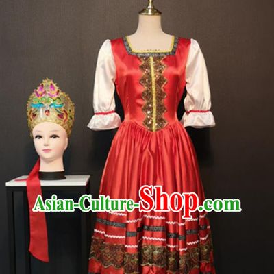 Russian Folk Dance Costume Women European Court Stage Performance Opening Dance Flared Dress