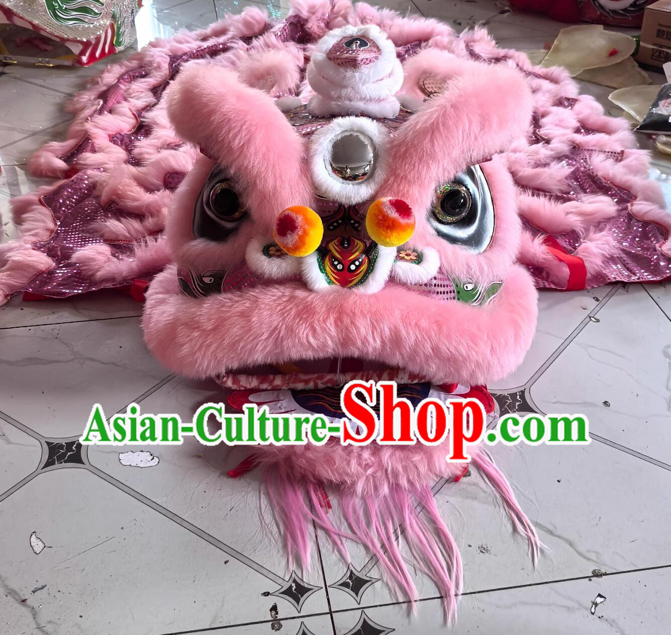 Wedding Decoration Lion Dance Costume Pink Wool Lion Head