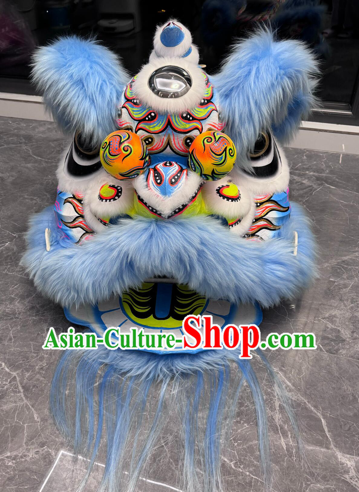 Handmade Blue Wool Lion Head Chinese Lion Dance Costume Complete Set