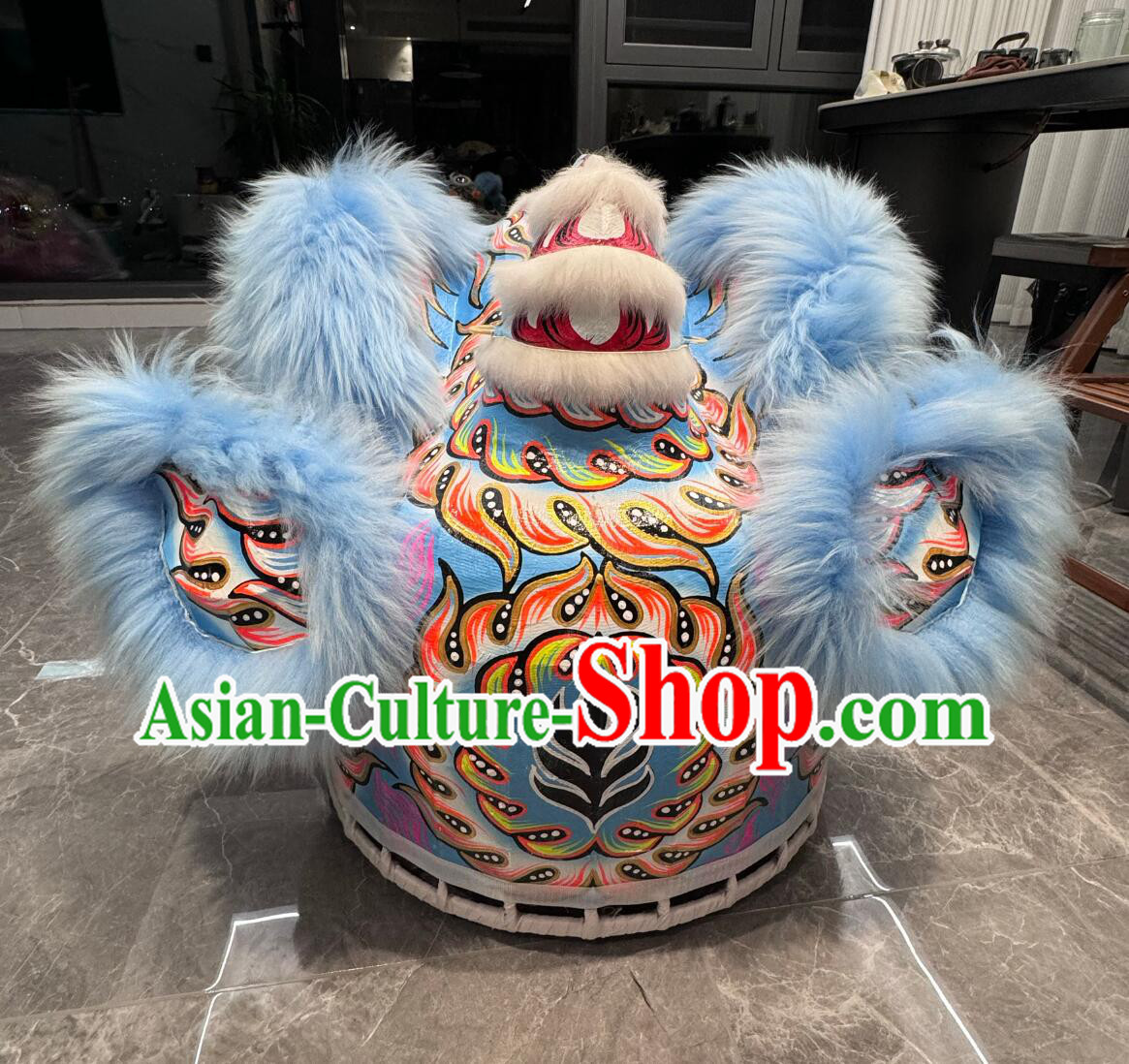 Handmade Blue Wool Lion Head Chinese Lion Dance Costume Complete Set