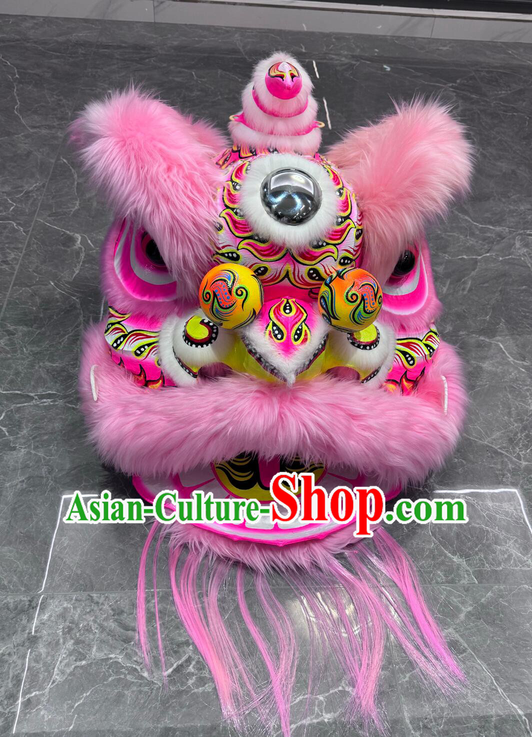 Chinese Lion Dance Costume Handmade Pink Wool Lion Head and Clothing Complete Set
